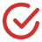 Red tick symbol on black background